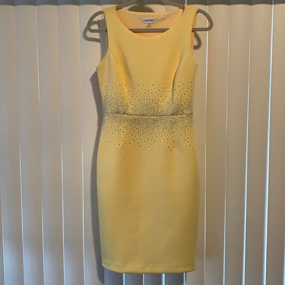 Calvin Klein pale yellow rhinestoned dress